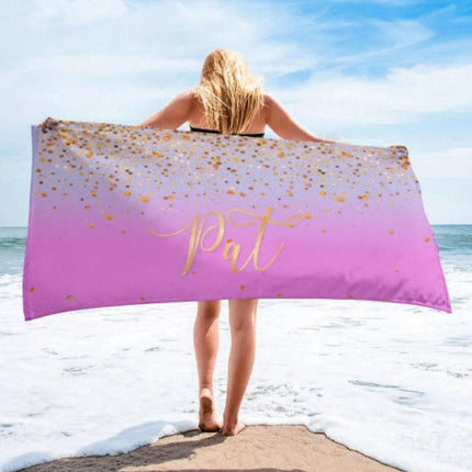 Sparkling Gold Name Beach Towel: Personalized Vacation Gift