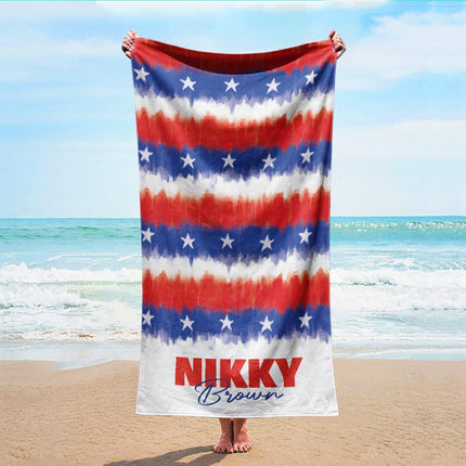 Personalized 4th of July Beach Towel: USA Patriotic Name Gift
