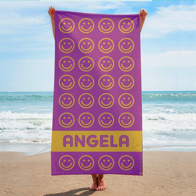 Personalized Happy Smile Beach Towel: Custom Name Vacation Gift