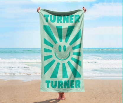 Personalized Smile Face Beach Towel: Custom Name, Vibrant Colors