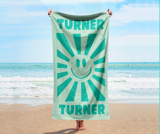 Personalized Smile Face Beach Towel: Custom Name, Vibrant Colors