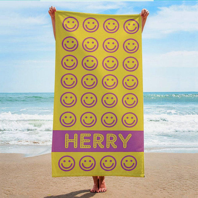 Personalized Happy Smile Beach Towel: Custom Name Vacation Gift