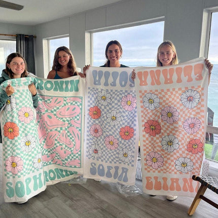 Personalized Retro Beach Towel: Custom Name, Vibrant Colors