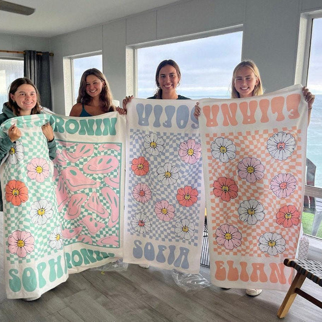 Personalized Retro Beach Towel: Custom Name, Vibrant Colors