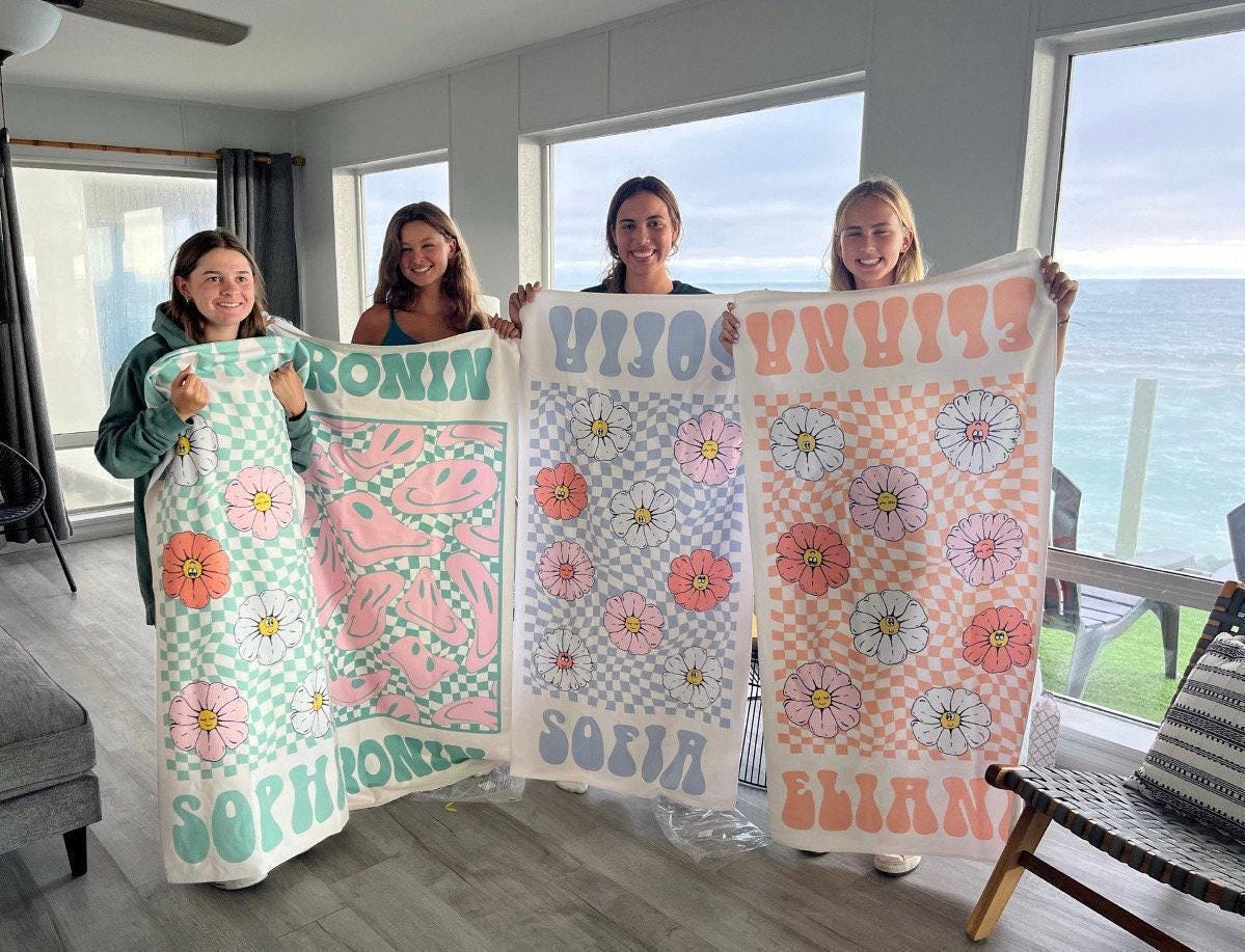 Personalized Retro Beach Towel: Custom Name, Vibrant Colors