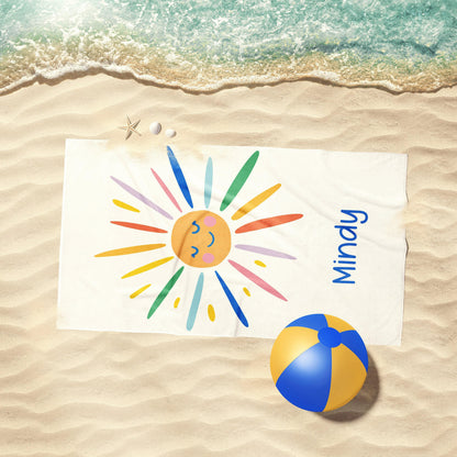 Personalized Hello Sunshine Beach Towel: Custom Name, Vibrant Colors
