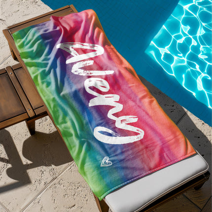 Personalized Tie Dye Beach Towel: Custom Name, Soft Cotton-Poly Blend