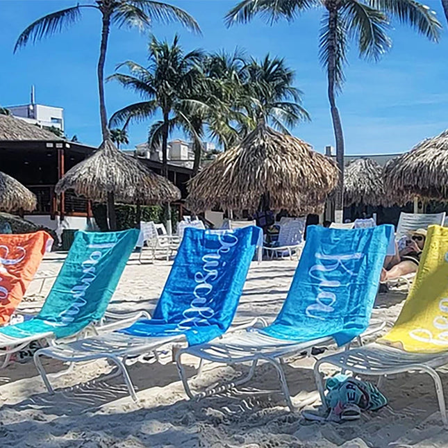 Personalized Script Beach Towel: Custom Name, Vacation Gift