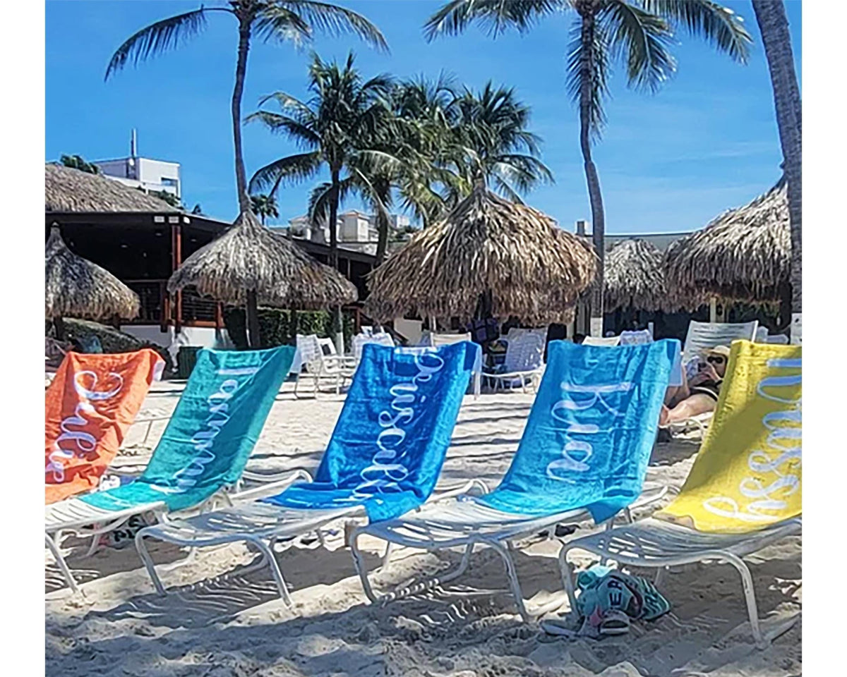 Personalized Script Beach Towel: Custom Name, Vacation Gift