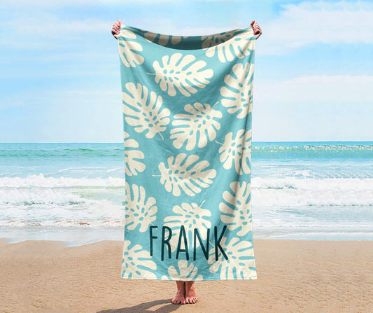 Personalized Beach Towel: Bold Font Custom Name, Tropical Design