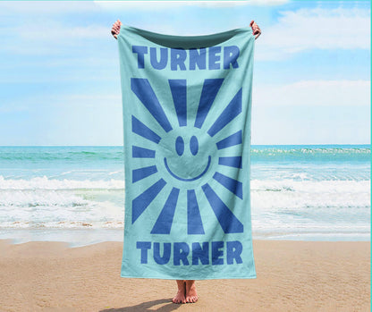 Personalized Smile Face Beach Towel: Custom Name, Vibrant Colors