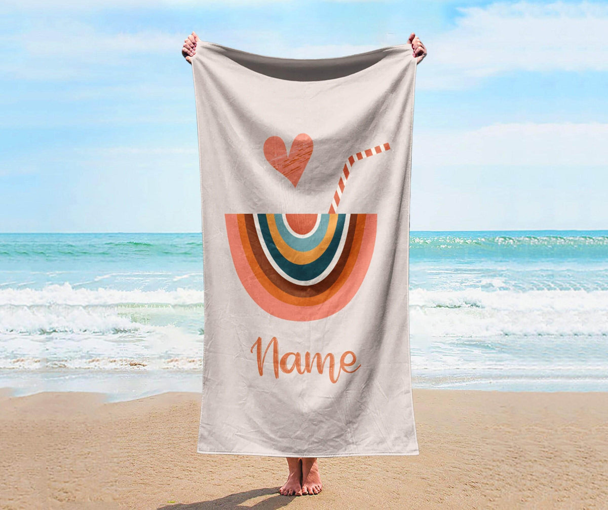 Personalized Beach Towel: Custom Name, Striped Flip Flops