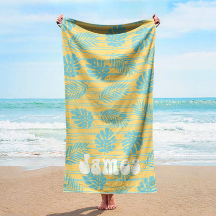 Personalized Beach Towel: Bold Font Custom Name, Tropical Design