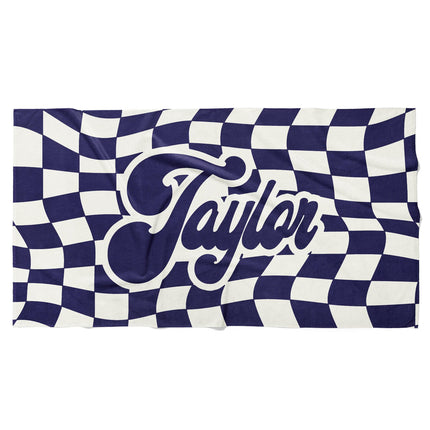 Personalized Retro Checker Beach Towel: Custom Name Gift