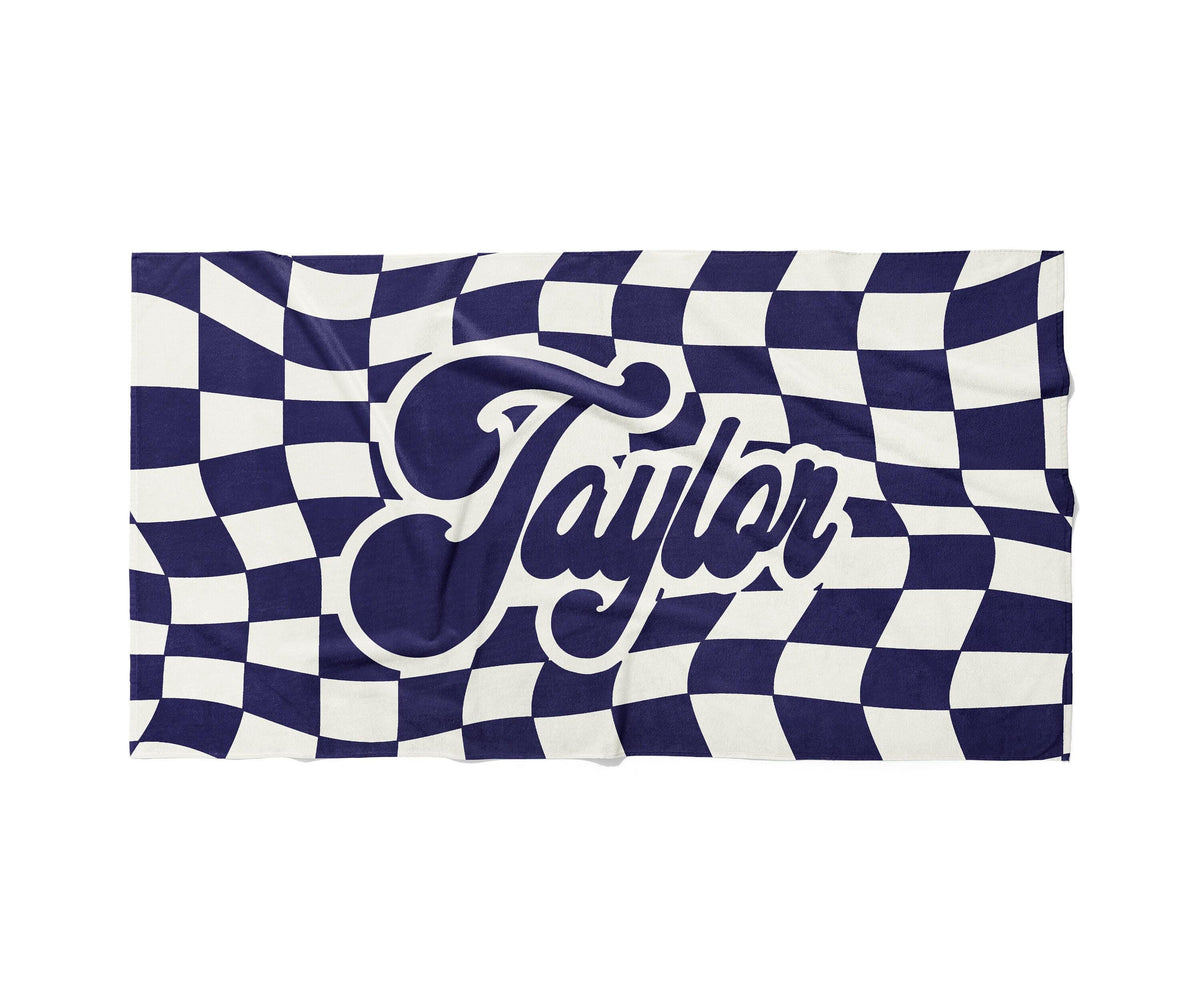 Personalized Retro Checker Beach Towel: Custom Name Gift
