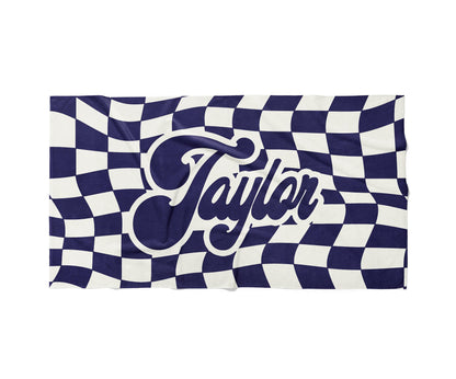 Personalized Retro Checker Beach Towel: Custom Name Gift