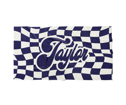 Personalized Retro Checker Beach Towel: Custom Name Gift