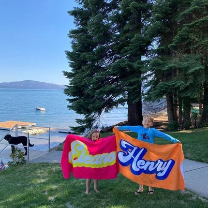 Personalized Retro Beach Towel: Custom Name, Vacation Gift