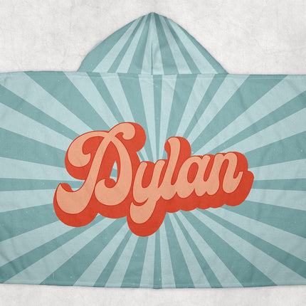 Retro Personalized Kids Hooded Towel: Custom Name Beach Towel