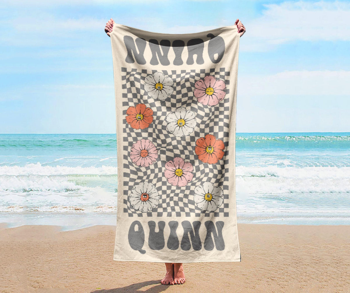Personalized Retro Beach Towel: Custom Name, Vibrant Colors