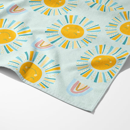 Personalized Sunshine Rainbow Beach Towel: Custom Name Vacation Gift