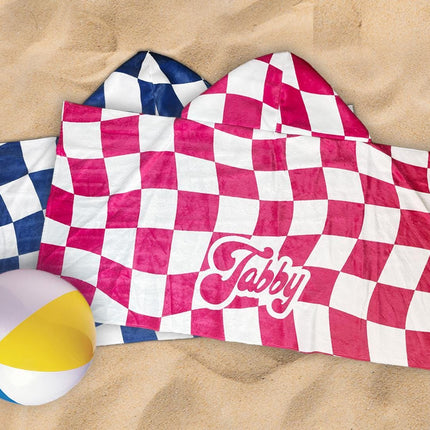 Personalized Retro Checkerboard Beach Towel: Custom Name Gift