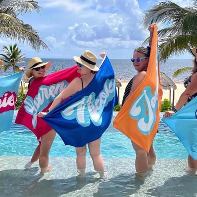 Personalized Retro Beach Towel: Custom Name, Vacation Gift