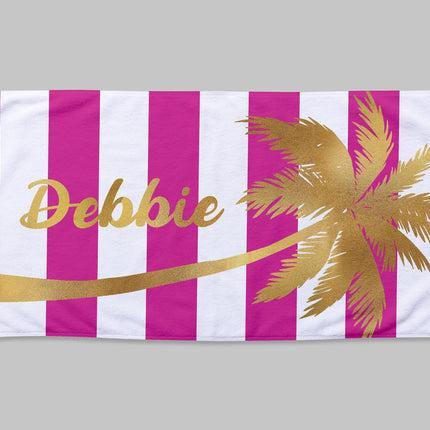 Personalized Gold Palm Tree Beach Towel: Custom Name Vacation Gift