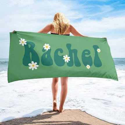 Retro Flower Personalized Beach Towel: Custom Name Bath & Pool Towel