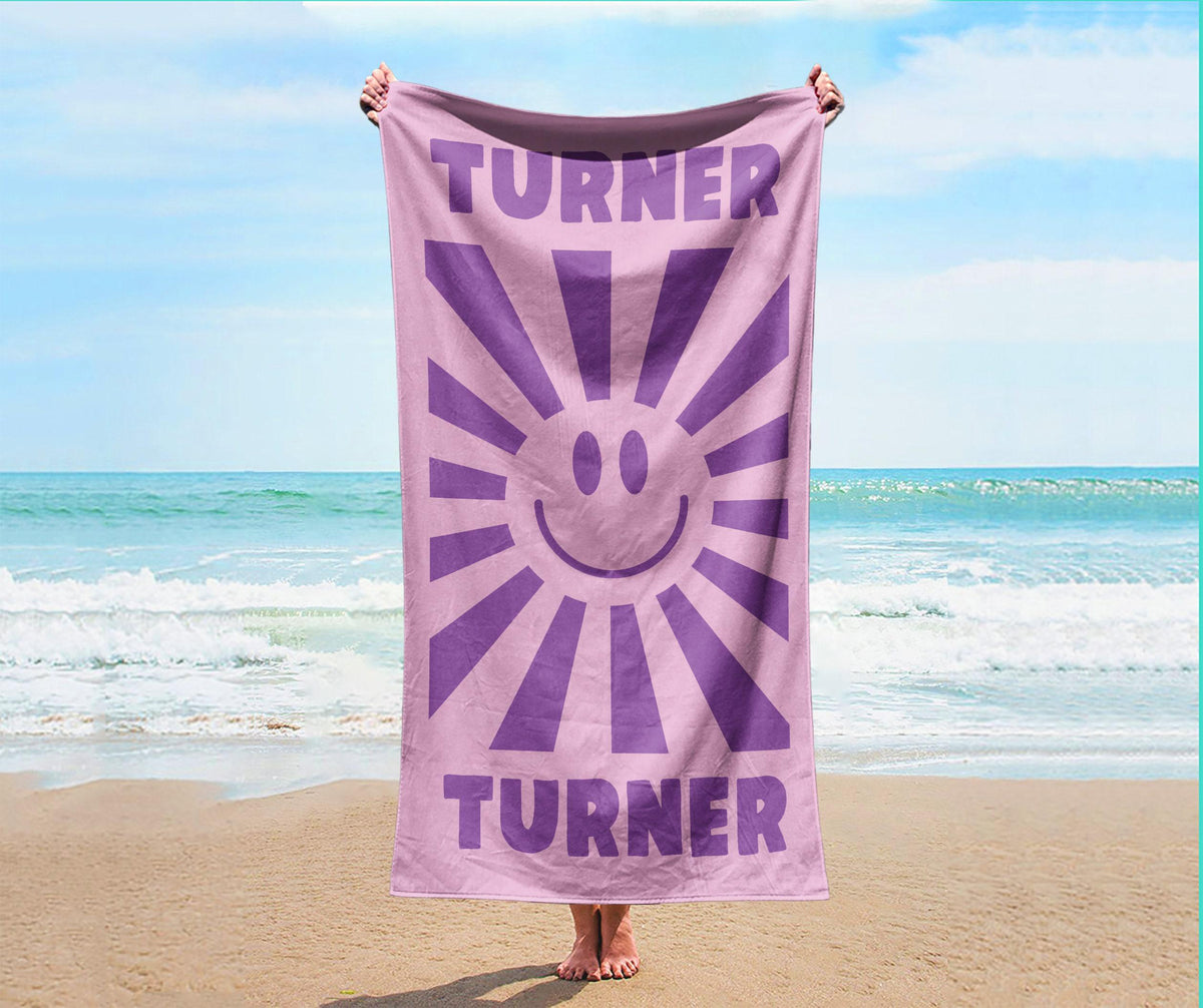 Personalized Smile Face Beach Towel: Custom Name, Vibrant Colors