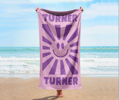 Personalized Smile Face Beach Towel: Custom Name, Vibrant Colors