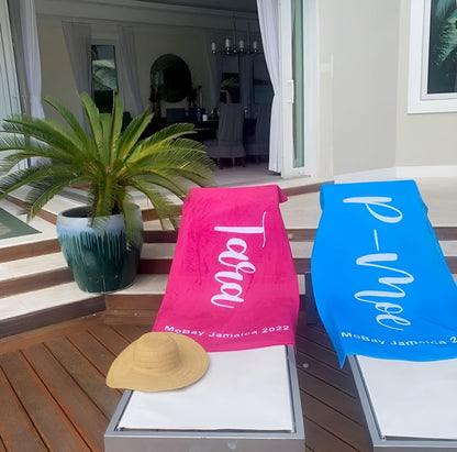 Personalized Script Beach Towel: Custom Name, Vacation Gift