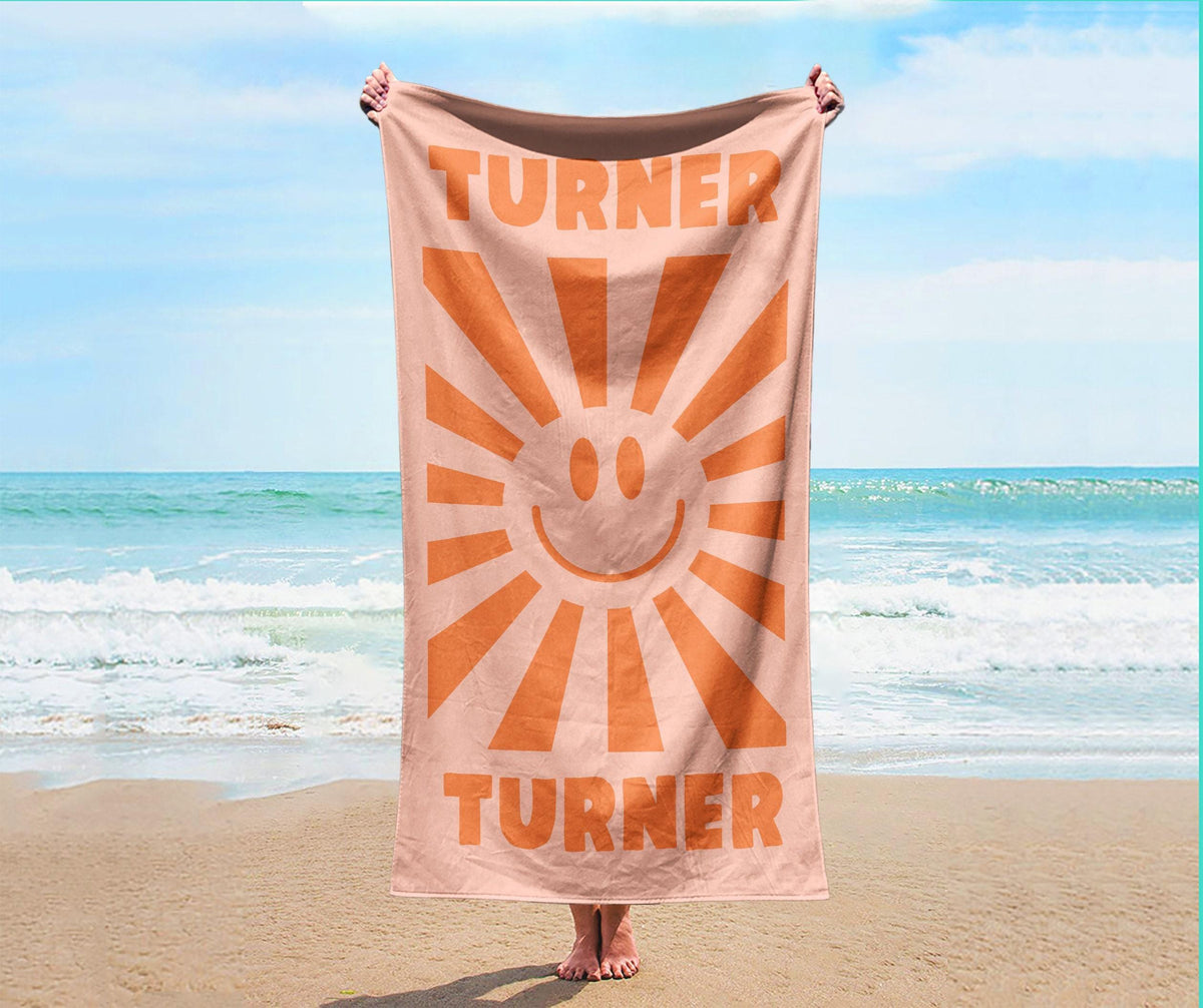 Personalized Smile Face Beach Towel: Custom Name, Vibrant Colors