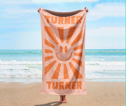 Personalized Smile Face Beach Towel: Custom Name, Vibrant Colors