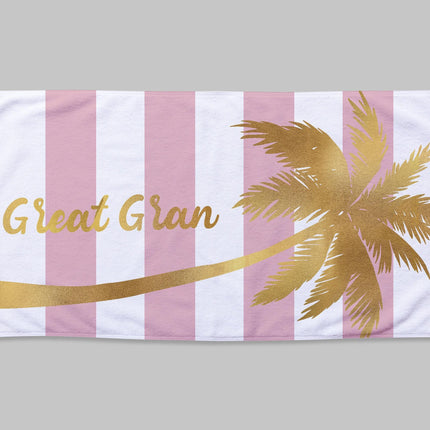 Personalized Gold Palm Tree Beach Towel: Custom Name Vacation Gift