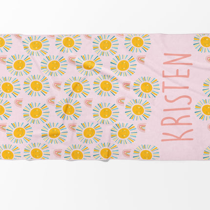 Personalized Sunshine Rainbow Beach Towel: Custom Name Vacation Gift