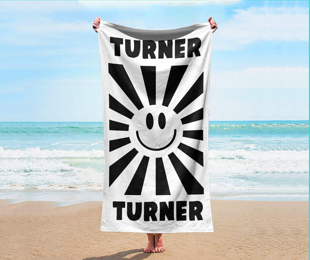 Personalized Smile Face Beach Towel: Custom Name, Vibrant Colors