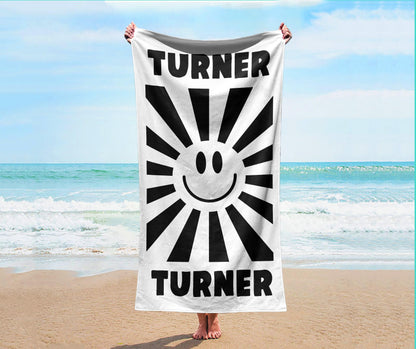 Personalized Smile Face Beach Towel: Custom Name, Vibrant Colors