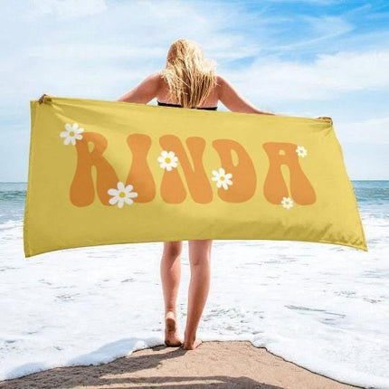 Retro Flower Personalized Beach Towel: Custom Name Bath & Pool Towel