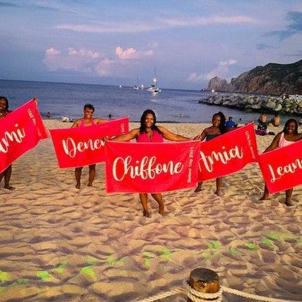 Personalized Script Beach Towel: Custom Name, Vacation Gift