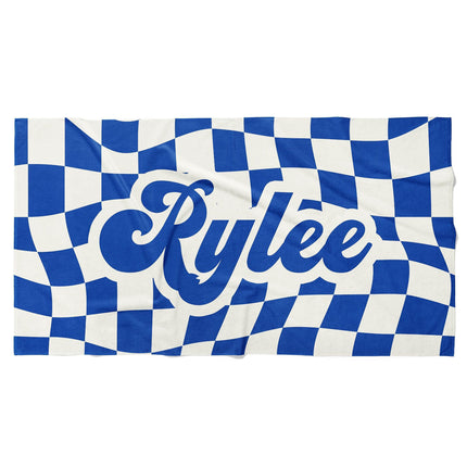 Personalized Retro Checker Beach Towel: Custom Name Gift