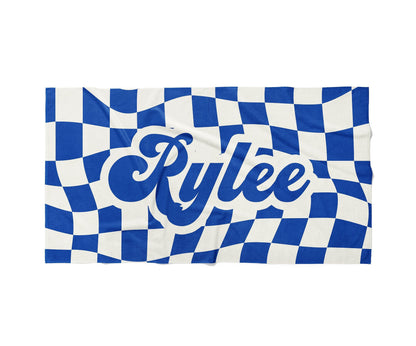 Personalized Retro Checker Beach Towel: Custom Name Gift