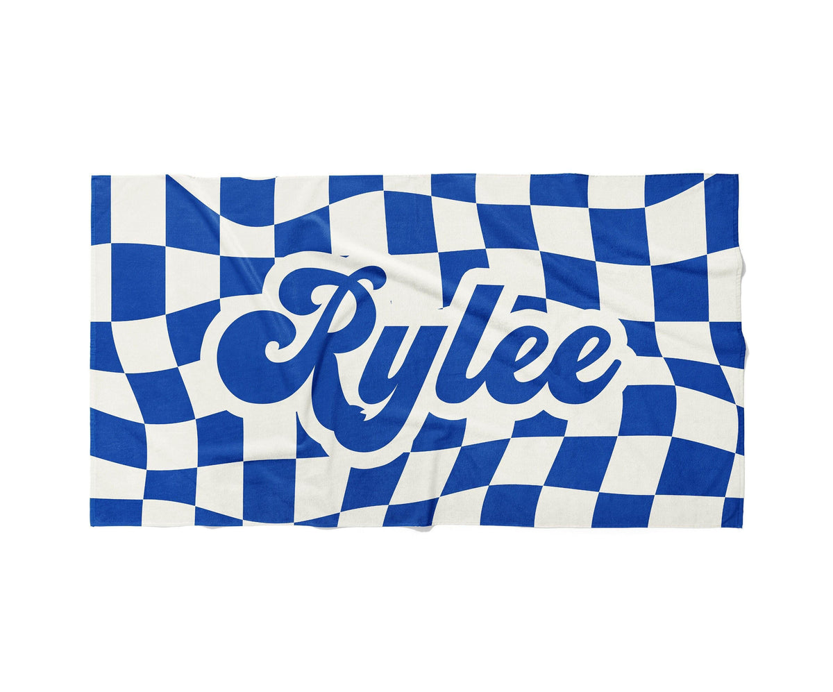 Personalized Retro Checker Beach Towel: Custom Name Gift
