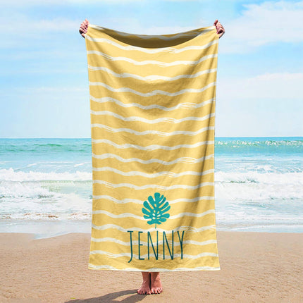 Personalized Beach Towel: Bold Font Custom Name, Tropical Design