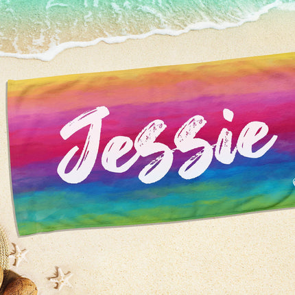 Personalized Tie Dye Beach Towel: Custom Name, Soft Cotton-Poly Blend