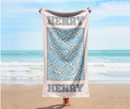 Personalized Retro Beach Towel: Custom Name, Vibrant Colors