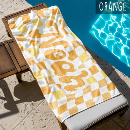 Retro Checker Personalized Beach Towel: Vacation Gift