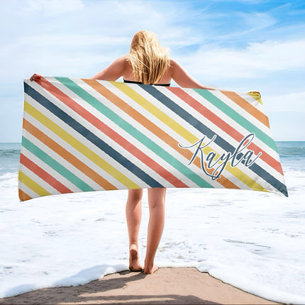 Personalized Stripe Beach Towel: Custom Name, Colorful Design