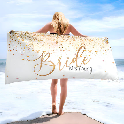 Personalized Bride Beach Towel: Gold Confetti Honeymoon Gift