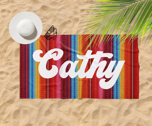 Personalized Aztec Beach Towel: Retro Font Custom Name
